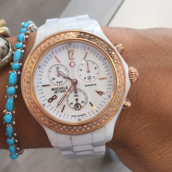 Michele Accessories - Michele jetway diamond/white ceramic watch